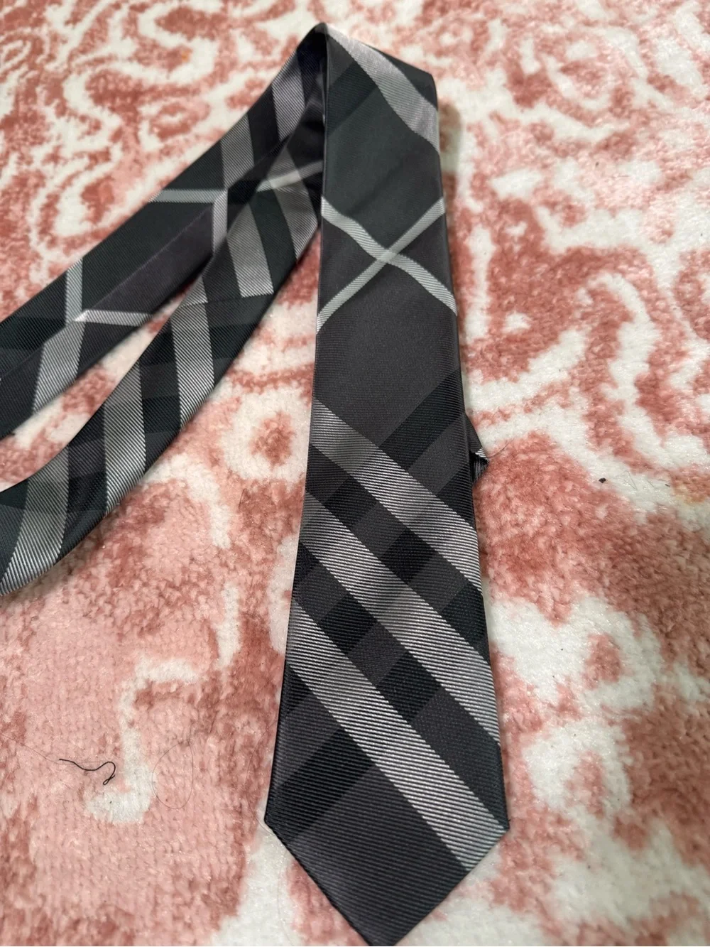 Burberry Black and Gray Plaid Silk Tie